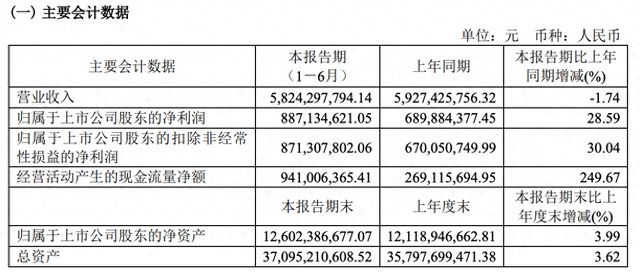 瀚蓝环境：上半年实现净利润8.87亿元，同比增加28.59%